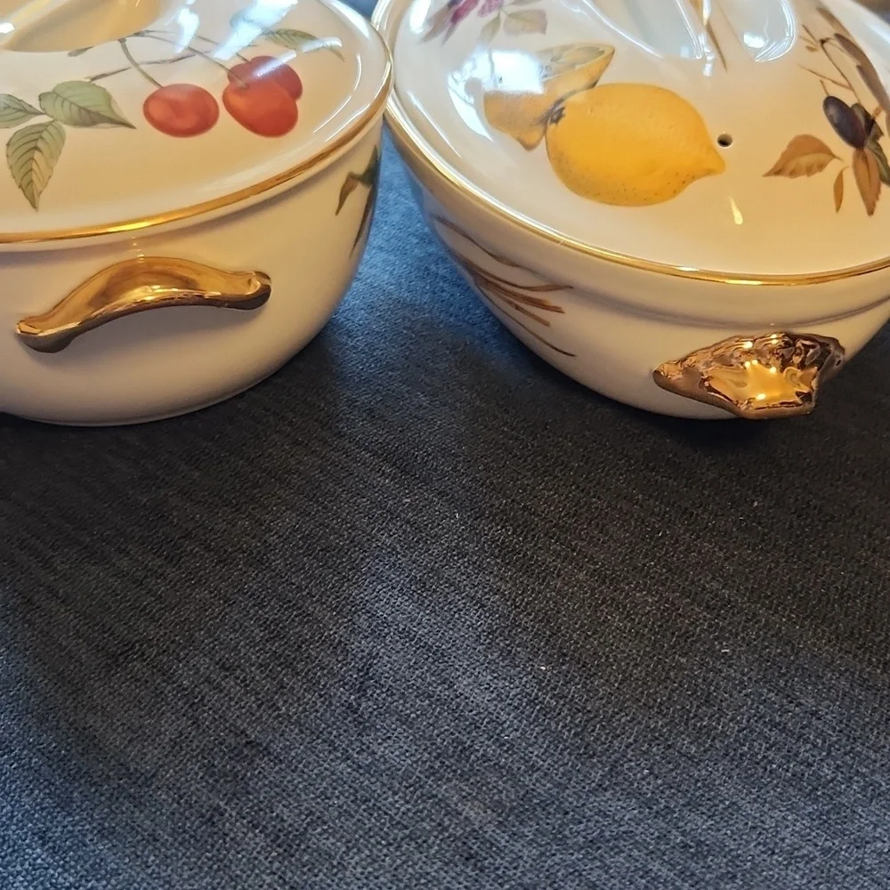 Set of 2 Vtg Royal Worcester Evesham Casserole Dish w/lids Fruits & Veg Prints